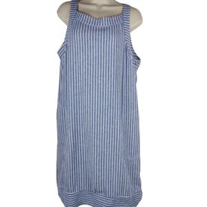 For Cynthia size large women's sleeveless linen blend blue white striped dress